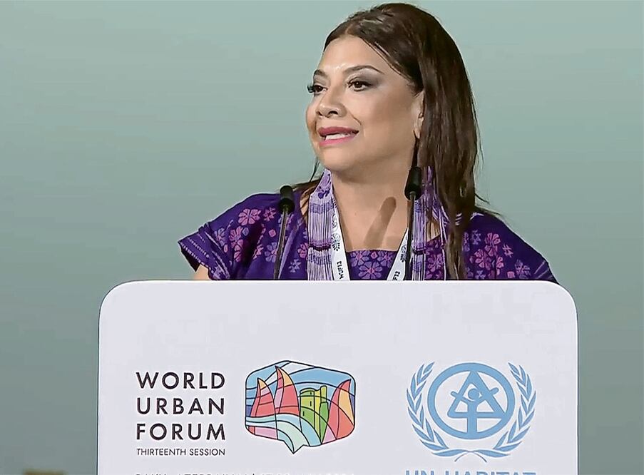 La jefa de Gobierno, Clara Brugada, participó ayer en el Foro Urbano Mundial (WUF, por sus siglas en inglés). Foto: Especial