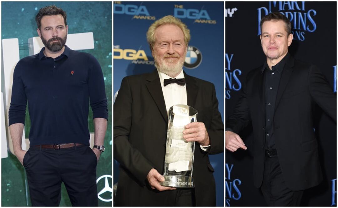 Ben Affleck, Ridley Scott y Matt Damon. Fotos: Archivo