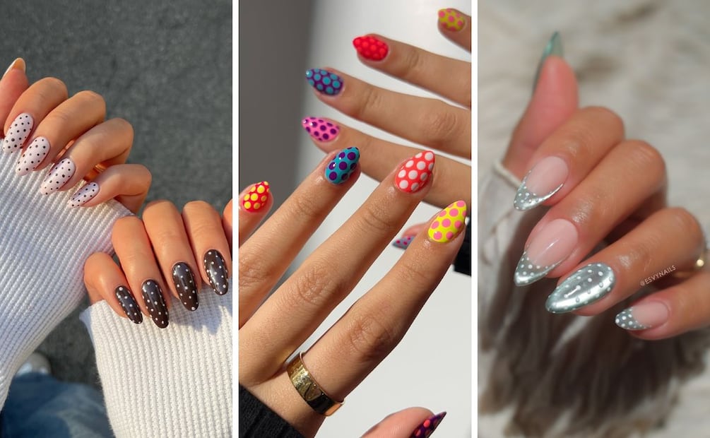 Los pequeños puntos se puden agregar en diseños de uñas de diferentes estilos. Foto: Instagram @heluviee @samrosenails @esvynails