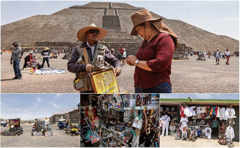 En la Zona Arqueológica de Teotihuacan, los puestos de artesanías y otros souvenirs, así como los guías de turistas, son parte del desorden que priva en los sitios históricos o culturales y con los que turistas nacionales y extranjeros se encuentran durante sus visitas. (21/03/2025) Foto: Gabriel Pano | El Universal