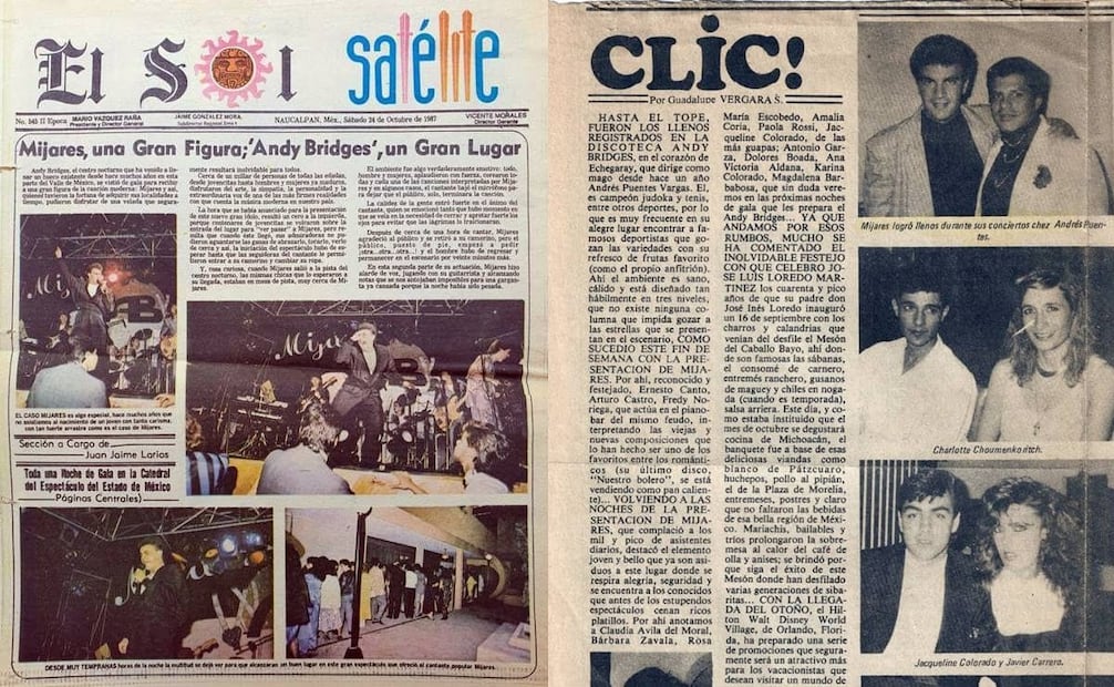 Notas periodísticas del concierto de Mijares para el Andy Bridges en 1987. Cortesía Andrés Puentes.