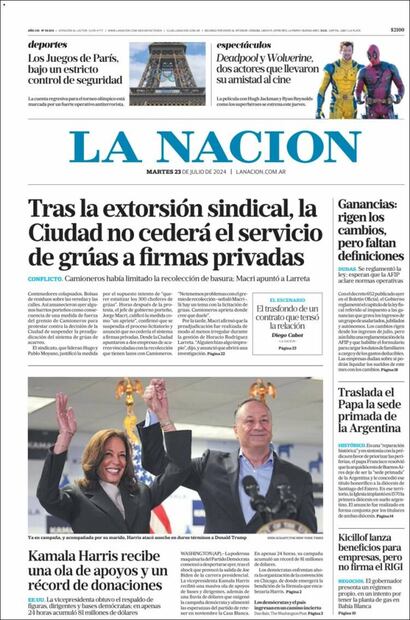 La portada del diario La Nación, de Argentina
