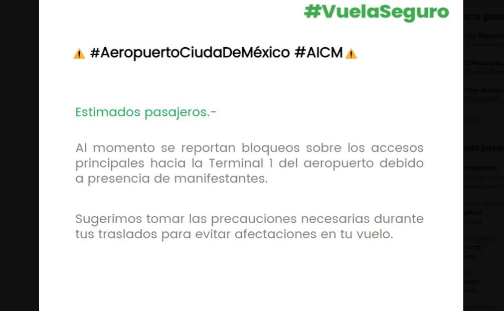 El Centro de Orientación Vial de la Secretaría de Seguridad Ciudadana de la Ciudad de México, se encuentra afectada la circulación en Av. Capitán Carlos León a la altura de Terminal 1 del AICM.