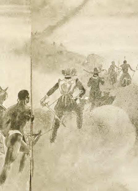 Litografía de las cruentas batallas que se libraron entre españoles y apaches en la zona norte de México. Crédito: Adventures en México.