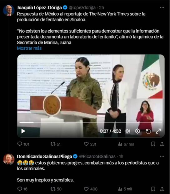 Salinas Pliego se lanza contra "gobiernos progres" por réplica a reportaje de NYT. Foto: Captura de pantalla de la cuenta de X de @lopezdoriga