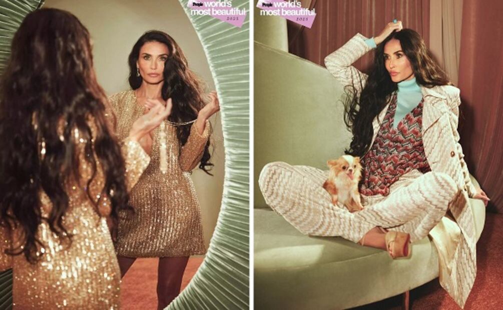 Demi luce minivestido Tom Ford y traje de Missoni. Posa con su mascota. Foto: Especial. People Magazine (Greg Swales)