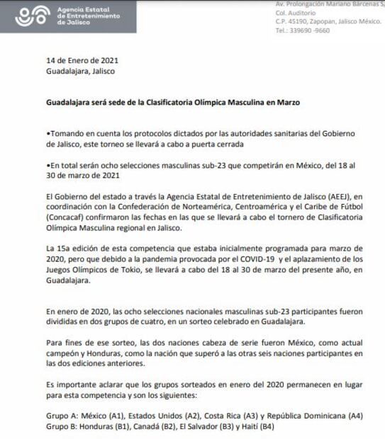 FMF confirma que el Preolímpico de futbol se queda en Guadalajara