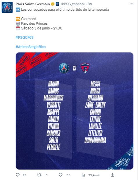 Tuit del PSG