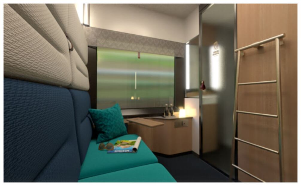 Cabina del tren P’atal, diseñado para viajes largos. Imagen: Twitter.