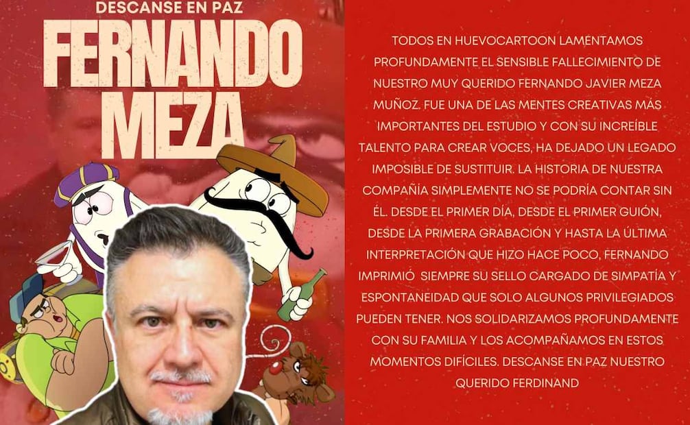 Confirmación del deceso del actor de doblaje Fernando Meza por Huevocartoon. Foto: Facebook @huevocartoon
