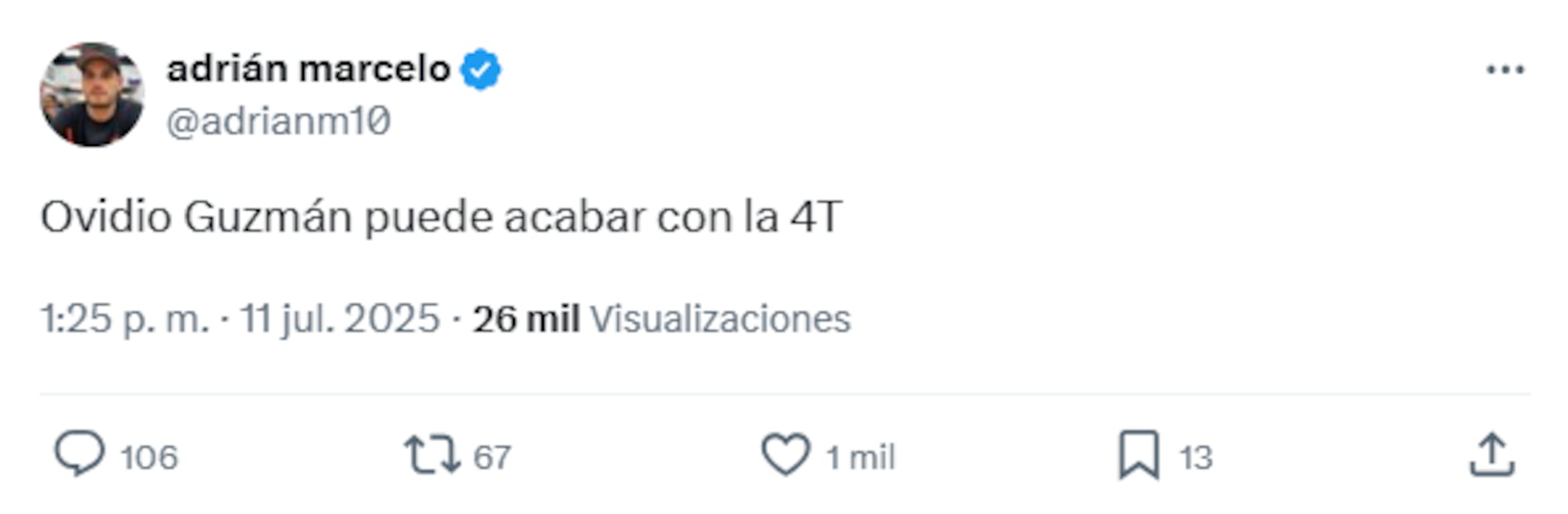 Adrián Marcelo reaccionó a la declaración de Ovidio Guzmán en EU. Foto: Captura de pantalla