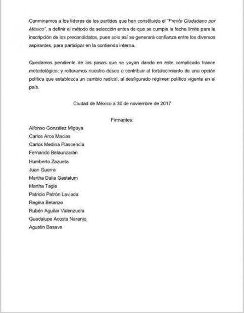 Envían carta al Frente para que definan método de selección de candidato