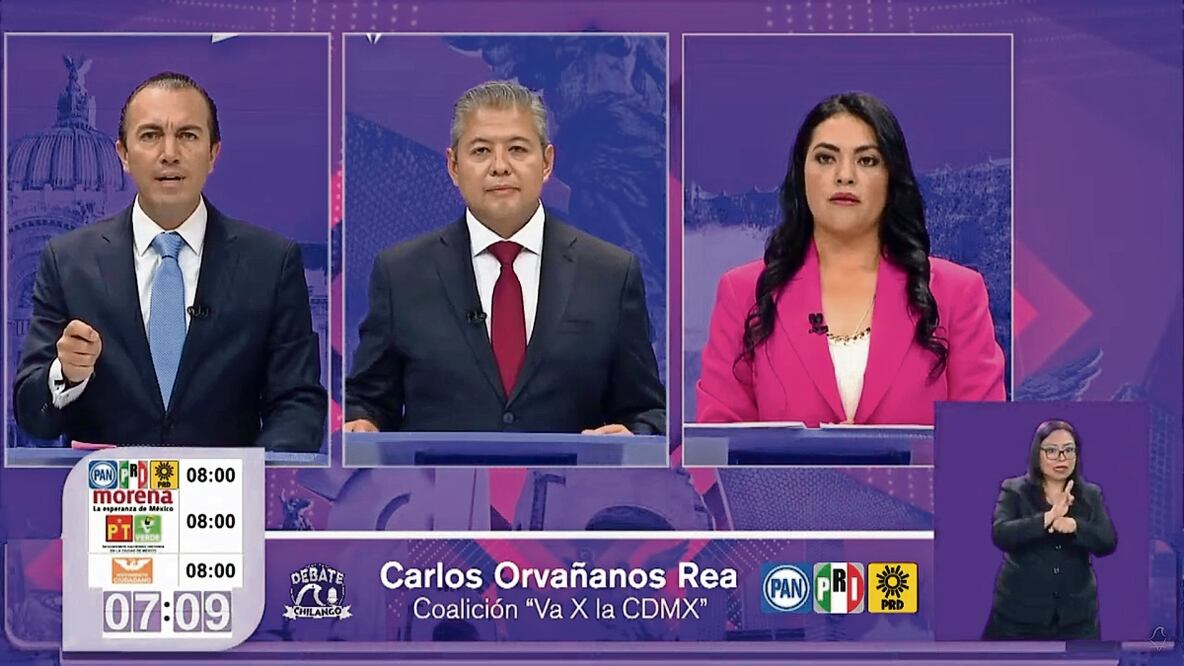 Los aspirantes a Cuajimalpa por Morena, PT y PVEM, Va por la CDMX y MC debatieron sobre agua, seguridad y salud. Foto: Especial