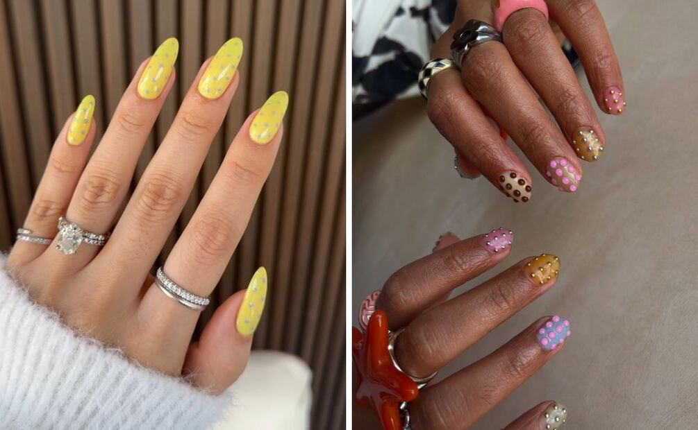 Las uñas con lunares se comienzan a lucir con efecto 3D. Foto: Especial. Instagram @nailsbyzola @bw.nails