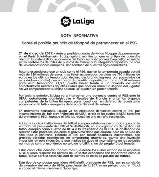 “Al-Khelafi es tan peligroso como la Superliga”, dijo Javier Tebas, presidente de la Liga