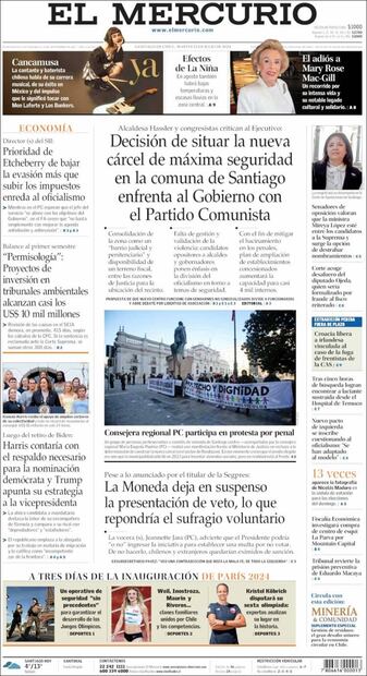 La portada del diario chileno El Mercurio