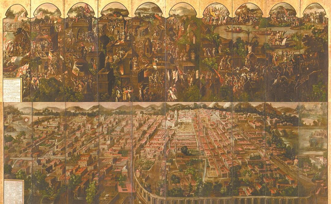 En el marco del V centenario de la caída de Tenochtitlán este 13 de agosto, el Museo del Prado, en España, exhibe el Biombo de la Conquista de México y La muy noble y leal ciudad de México. Foto: Museo del Prado.