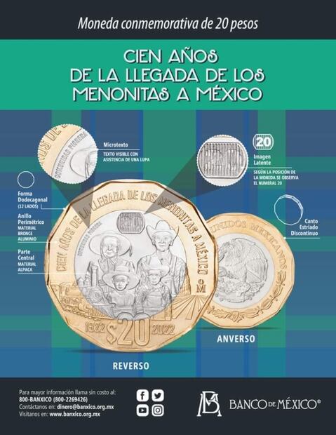 Ya circula nueva moneda de 20 pesos conmemorativa a la llegada de los Menonitas a México