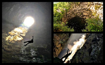 A rappel, el Sótano de las Golondrinas