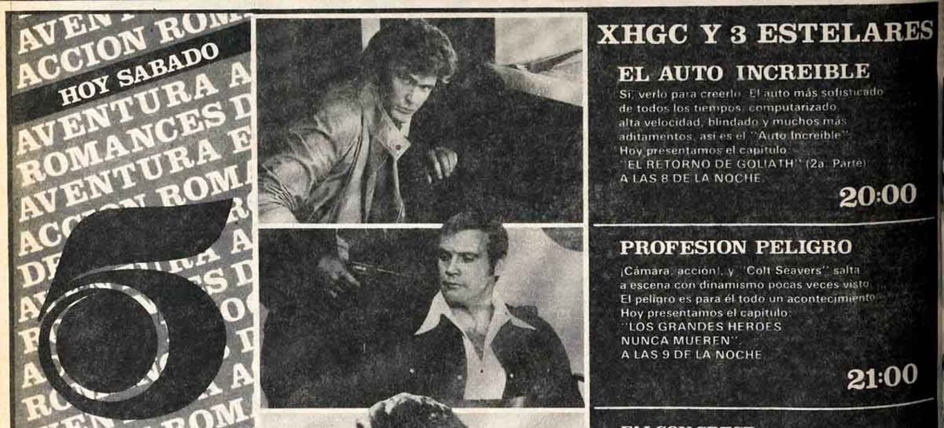 Uno de los programas favoritos de los televidentes en México era "El Auto Increíble", cuya transmisión era a las 8 pm, siendo este un horario estelar para la televisión mexicana. La siguiente programación corresponde a un sábado de 1985 Foto: Hemeroteca el Universal.