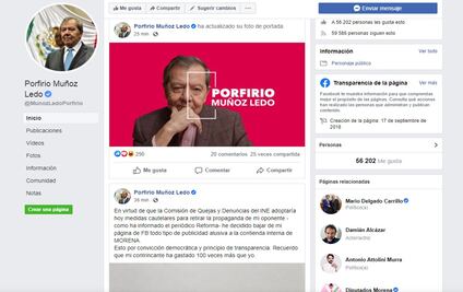 Retira Porfirio Muñoz Ledo propaganda de Facebook