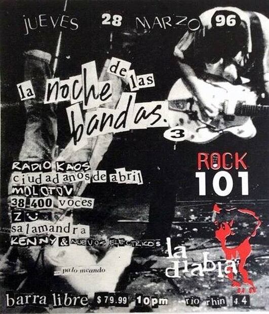 En este promocional de la Noche de las Bandas, entre los nombres de Radio Kaos y Salamandra, destaca también el de Molotov. ESPECIAL.