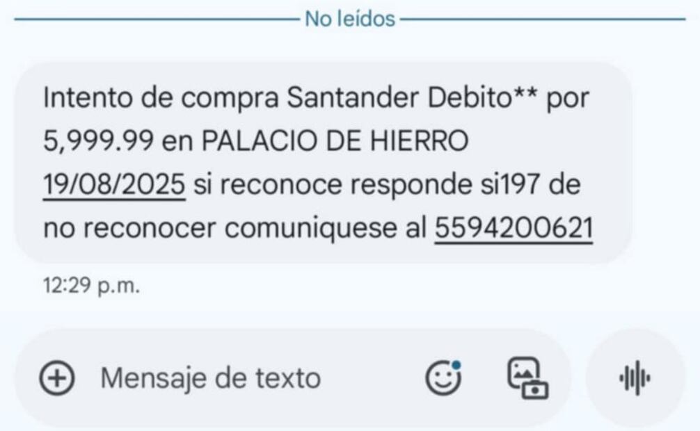Mensaje de smishing. Foto: Captura de pantalla