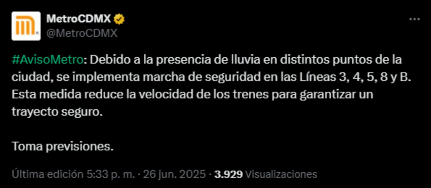 Anuncio de marcha de seguridad en líneas de Metro (26/06/2025). Foto: Captura de pantalla