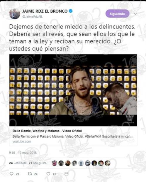 "El Bronco" comparte mensaje sobre seguridad con video de Maluma