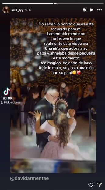 "Azulita", hija de Franco Escamilla rompe en llanto tras críticas a sus XV años. Foto: Captura de pantalla