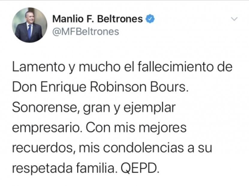 Lamentan en Sonora muerte de Enrique Robinson Bours, fundador de Bachoco