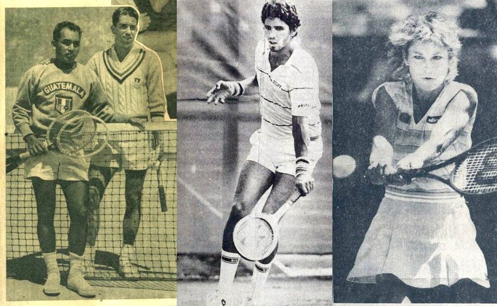Para los años 50, como se ve en la foto de la derecha, la situación no era muy diferente con los tenistas masculinos. Además del habitual short corto en color blanco, resalta el uso de suéteres un tanto formales, tanto en el guatemalteco Escobar como en el mexicano Gustavo Palafox. A la izquierda se notan los cambios de los años ochenta, en que si bien se mantiene un ligero toque de elegancia deportiva, se aprecia más comodidad en las playeras de manga corta, así como en el short y la falda. Archivo EL UNIVERSAL.