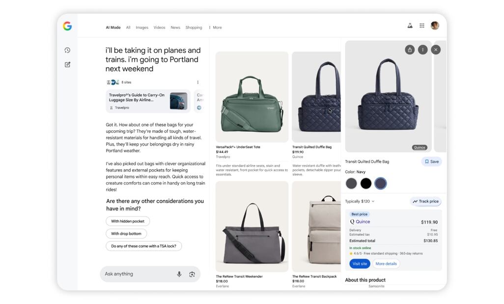 ¿No sabes qué ponerte? Google lo prueba por ti con ayuda de la IA. Imagen: Google