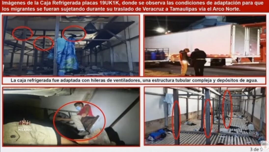 Así adaptaron con huecos en el techo el tráiler para traficar migrantes que volcó en Chiapas