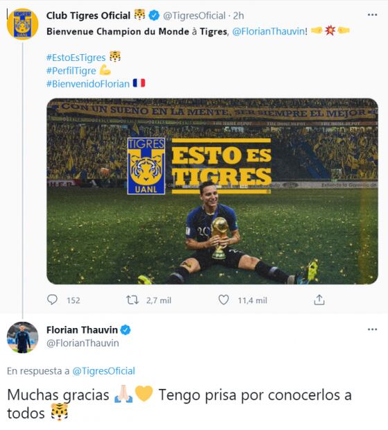 Siempre con mi corazon y mis ganas por Tigres y la afición: Florian Thauvin