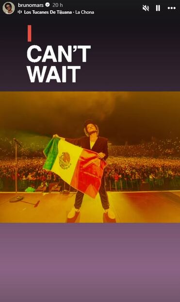 Bruno Mars celebra su próxima visita a México. Foto: Instagram oficial.