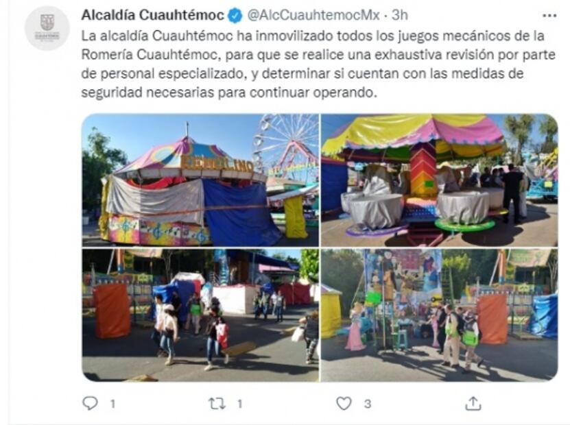 Realizan revisión de juegos mecánicos en Romería Cuauhtémoc, tras accidente en "remolino" que dejó 5 heridos 