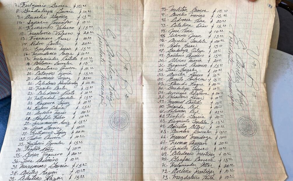 Un documento muestra que en 1951, 107 integrantes de la comunidad cooperaron para comprar el terreno ubicado a un costado de la iglesia. Foto: Especial