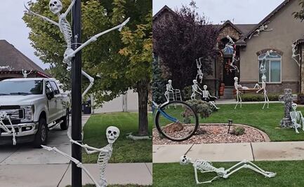 ¿Inspiración para Halloween? Vecinos decoran su casa con calaveras gigantes y se viraliza