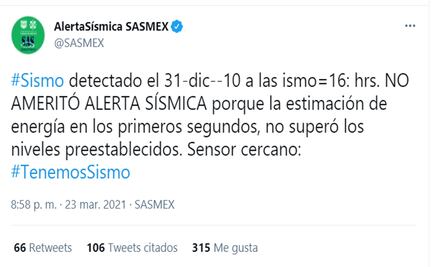 Otro error de la Alerta Sísmica, emite información de sismo ¿de 2010?