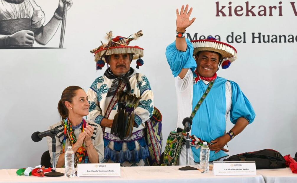 La presidenta Claudia Sheinbaum durante el evento Plan de Justicia del Pueblo Wixárika, La Mesa de Huanacaxtle, La Yesca, Nayarit. Foto: Presidencia
