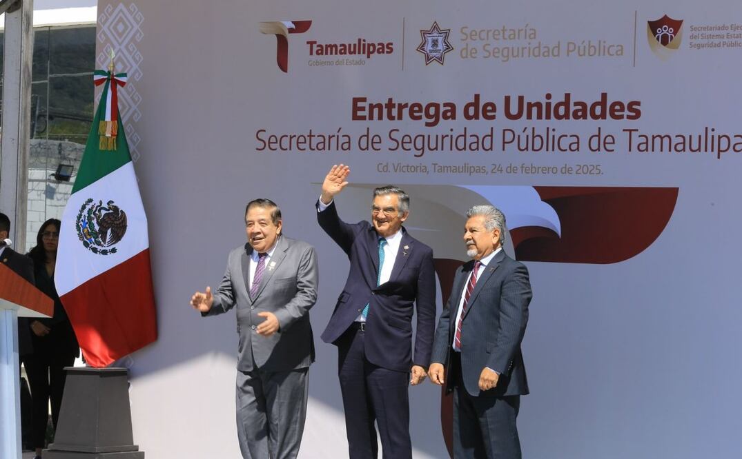 Américo Villarreal Anaya entrego 25 nuevas patrullas a la Secretaría de Seguridad Pública, 24 de febrero de 2025. Foto: Especial
