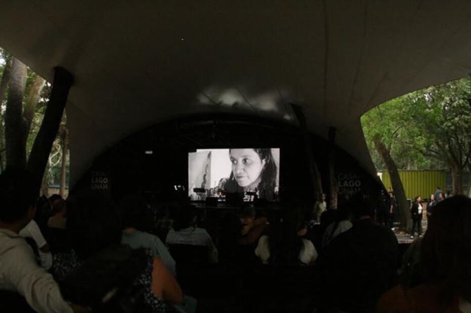Imágenes del documental Brodeuse Chilienne, en el escenario de Casa del Lago UNAM. (Foto: Julián Peralta)