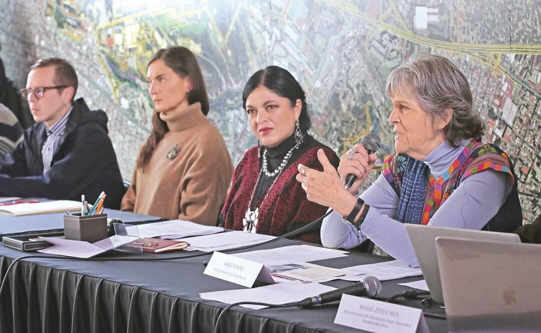 El director de Los Pinos, Homero Fernández; la subsecretaria Marina Núñez Bespalova; la secretaria de Cultura, Alejandra Frausto, y la directora del IMCINE, María Novaro.