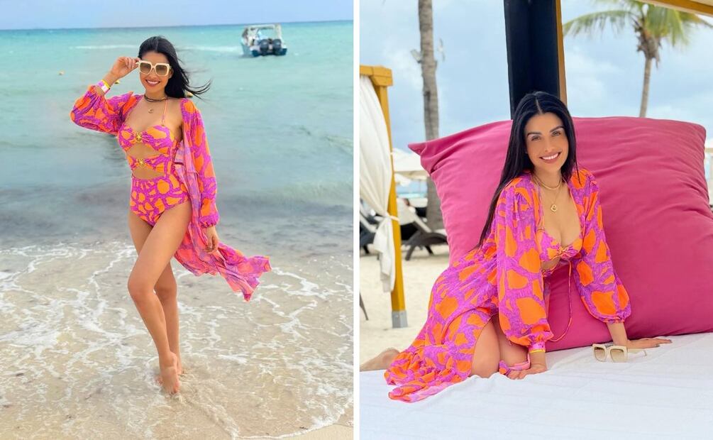Kristal Silva eleva su look de playa luciendo piezas con el mismo estampado. Foto: Instagram @kristalsilva_