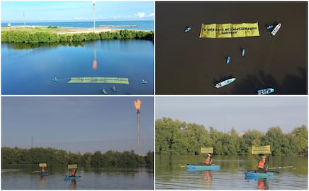 Greenpeace protesta frente a la refinería Dos Bocas; pide medidas ante cambio climático