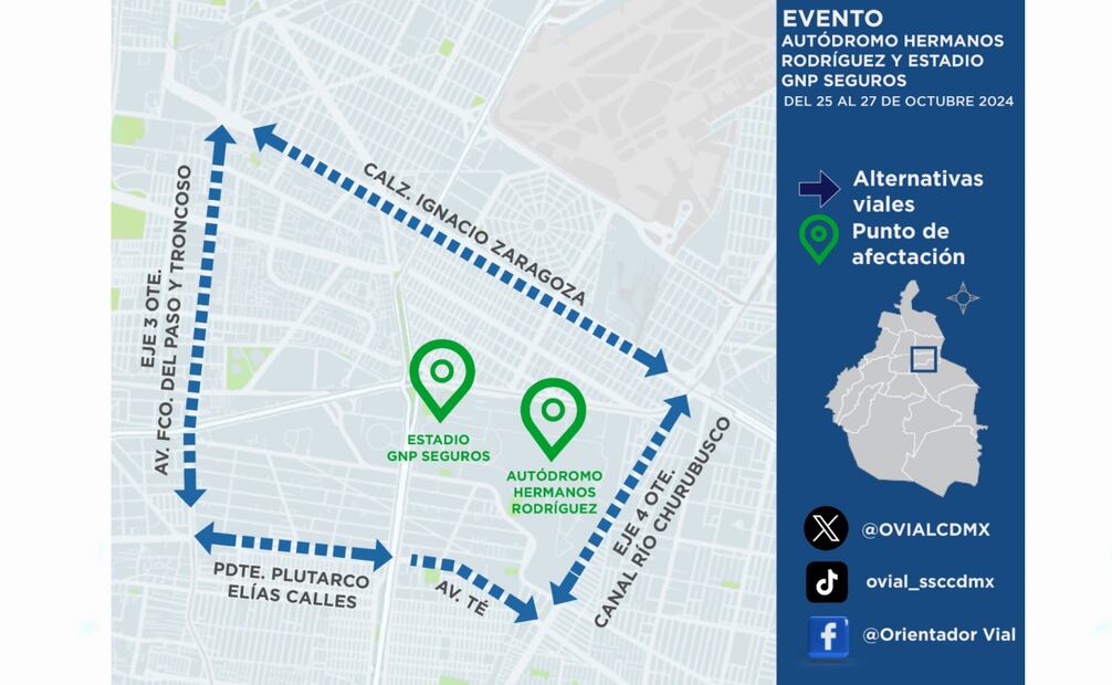 La SSC recomienda a los automovilistas las siguientes vialidades como alternativas en caso de afectaciones al inicio y término del evento. Foto: Especial