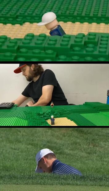 Detrás de cámaras de Jordan Spieth en versión Lego. Foto: Instagram @goldyeller
