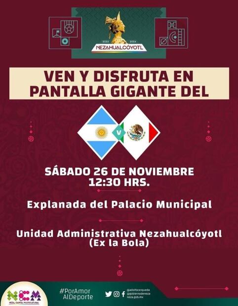 ¡Checa aquí cuál te queda cerca! Neza y Ecatepec tendrán pantallas gigantes para el partido México-Argentina