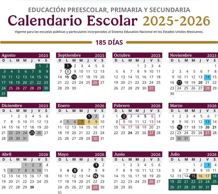 Calendario escolar de la SEP 2025-2026. Foto: Calendario Escolar SEP